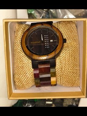 Multicolor Wooden Men's Watch - Day Indicator